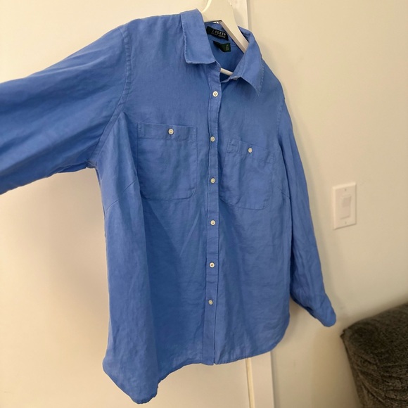 Lauren Ralph Lauren Classic Blue Shirt 100% Linen XL Preppy Old money - Picture 3 of 13